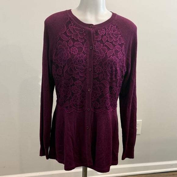 Isaac Mizrahi Live! Small Women's Deep Purple Floral Cardigan - Picture 1 of 9